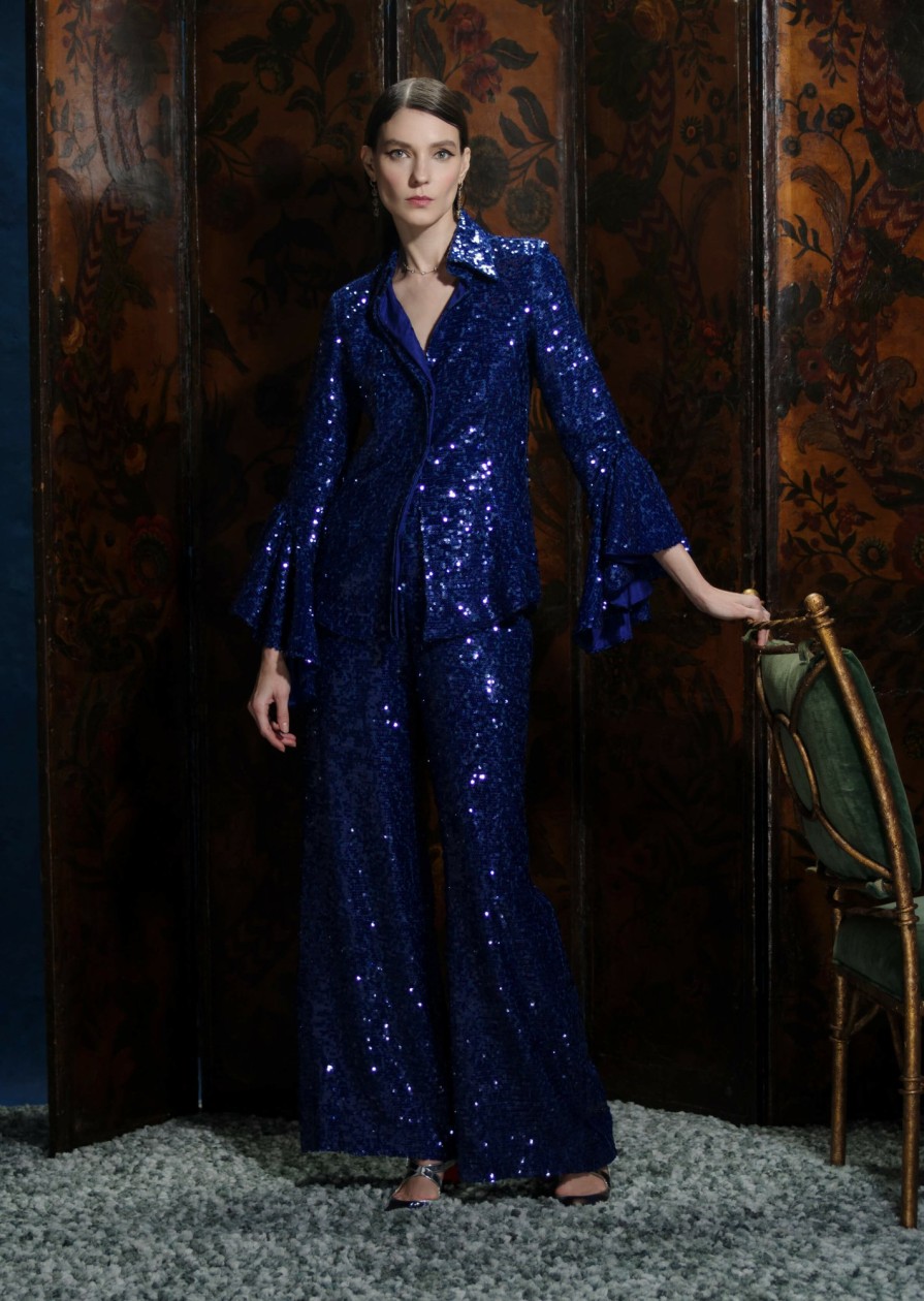 Clothing Markarian NYC | Auguste Cobalt Sequin Wide Leg Pant