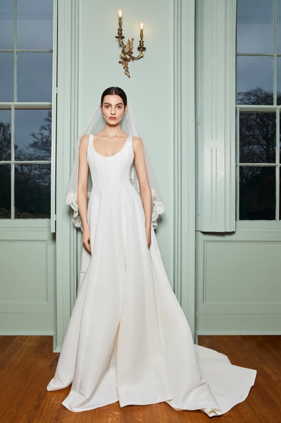 Bridal Markarian NYC | Guinevere White Silk Paneled Gown