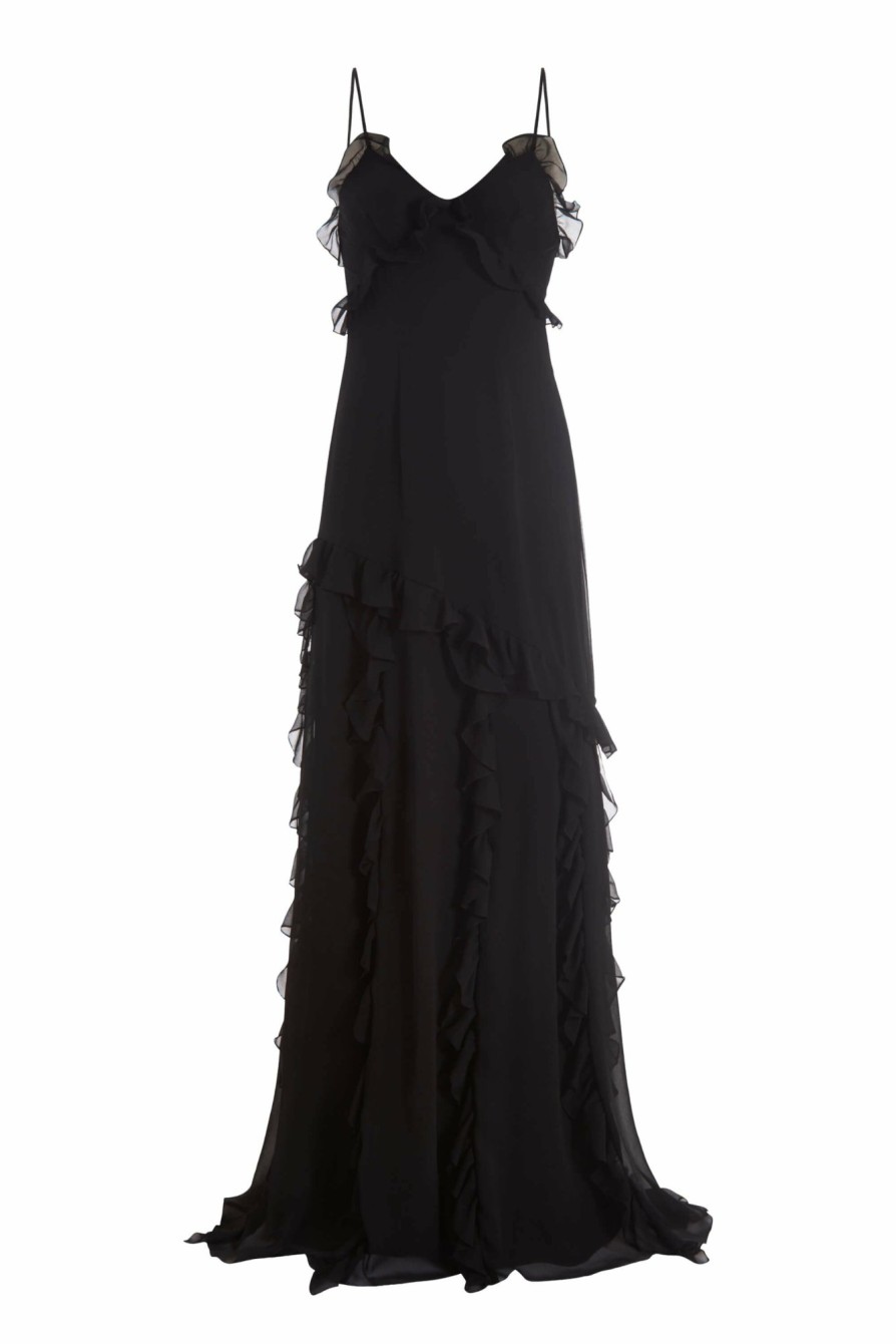 Clothing Markarian NYC | Contessa Black Crinkle Chiffon Ruffle Gown