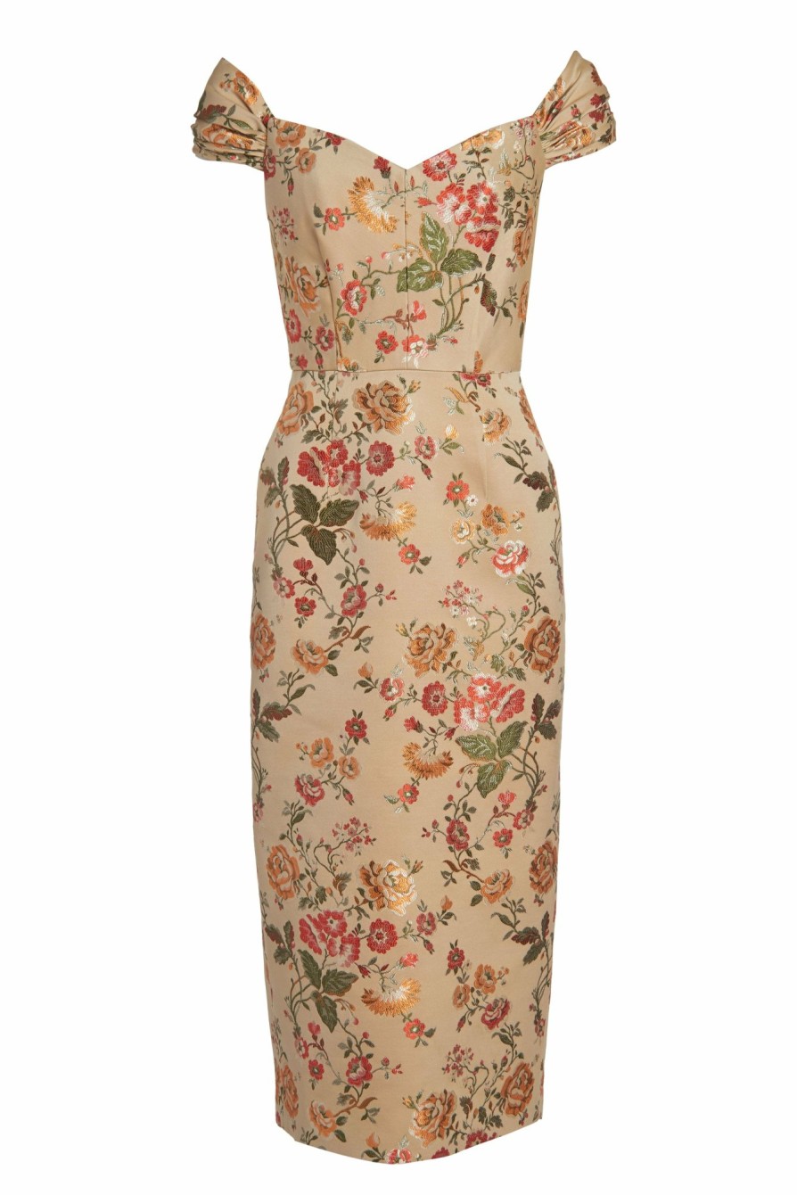 Clothing Markarian NYC | Apollonia Gold Floral Brocade Corset Dress