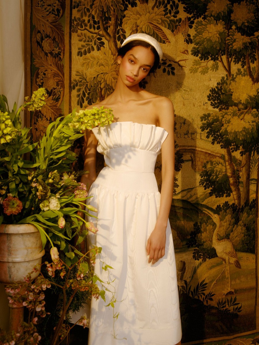 Bridal Markarian NYC | Demetra White Moire Midi Dress