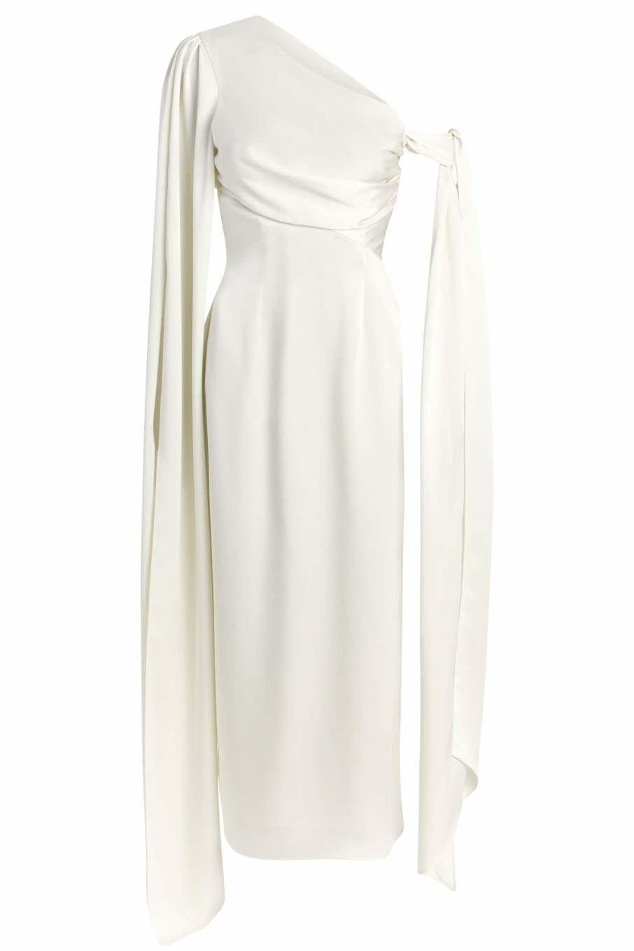 Clothing Markarian NYC | Dali Off White One Shouldered Draped Midi Dress With Shoulder Ties