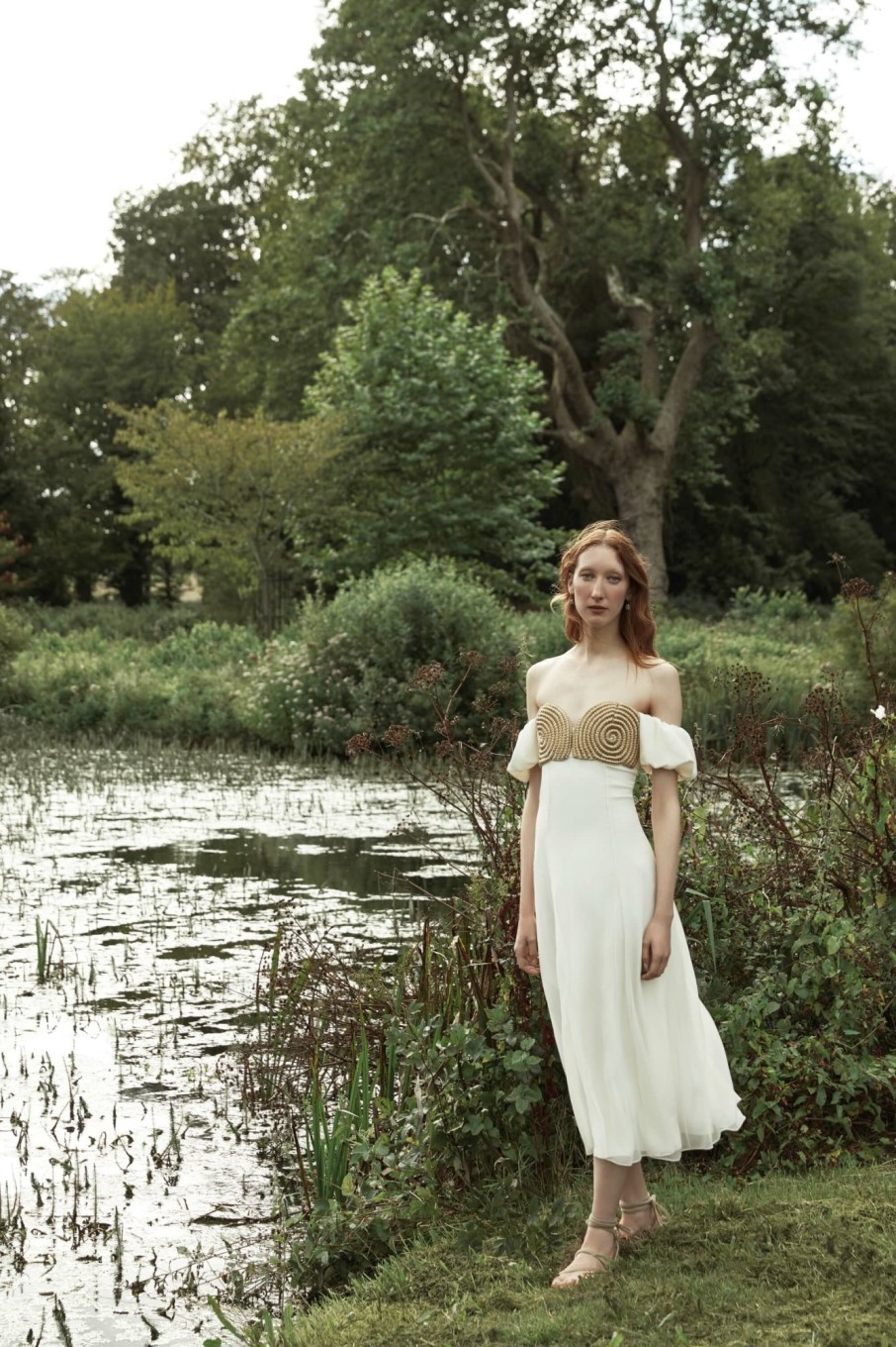 Clothing Markarian NYC | Nautilus Ivory Handbeaded Shell Bust Off-The-Shoulder Dress