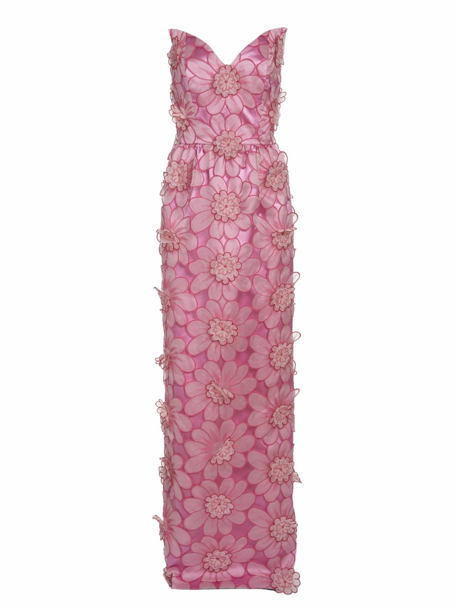 Clothing Markarian NYC | Marina Pink Floral-Appliqued Silk-Blend Strapless Gown