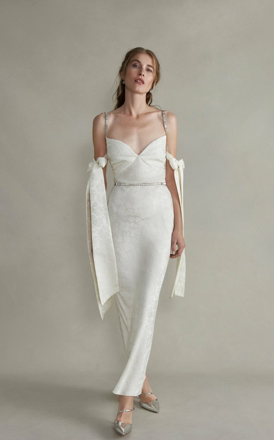 Bridal Markarian NYC | Rhett White Jacquard Dress With Crystal Trim