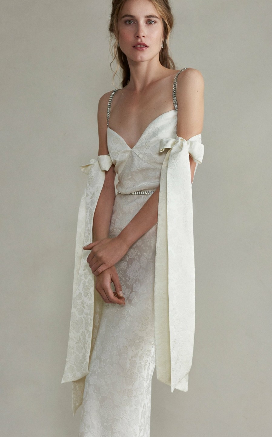 Bridal Markarian NYC | Rhett White Jacquard Dress With Crystal Trim