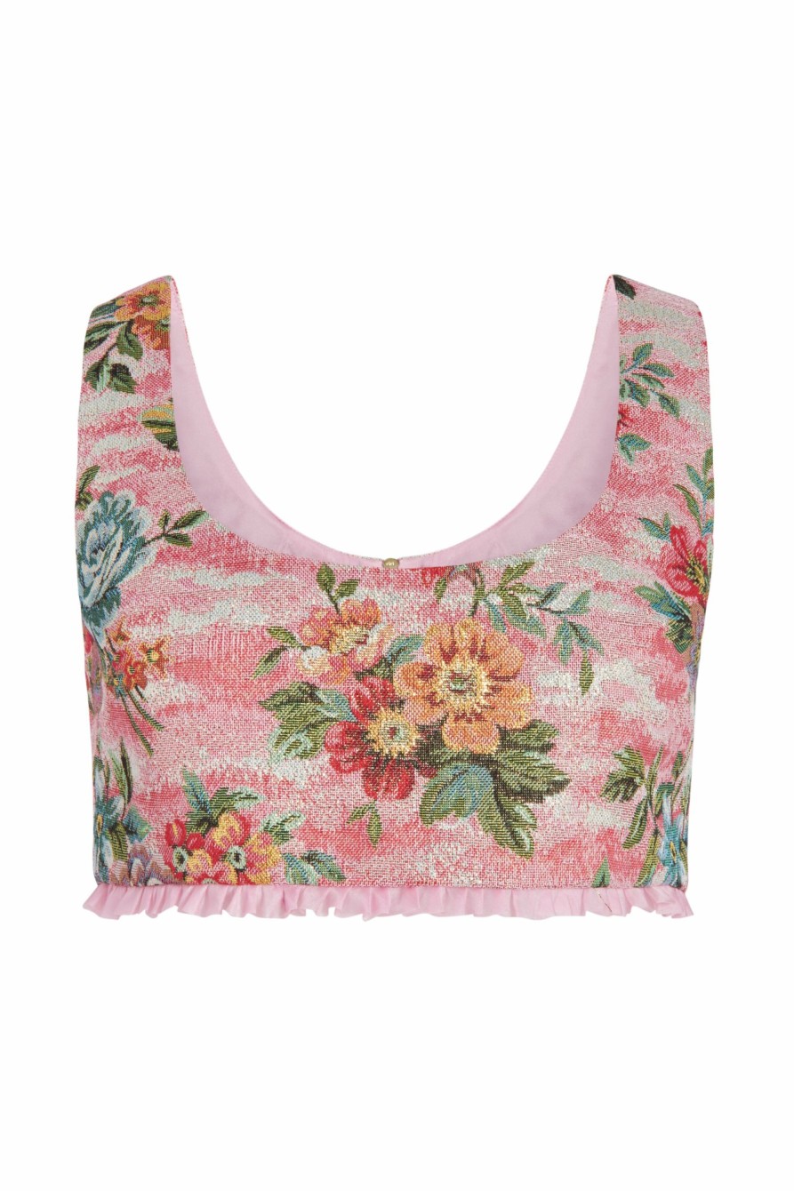 Clothing Markarian NYC | Clara Rose Tapestry Crop Top With Pink Micro Pleat