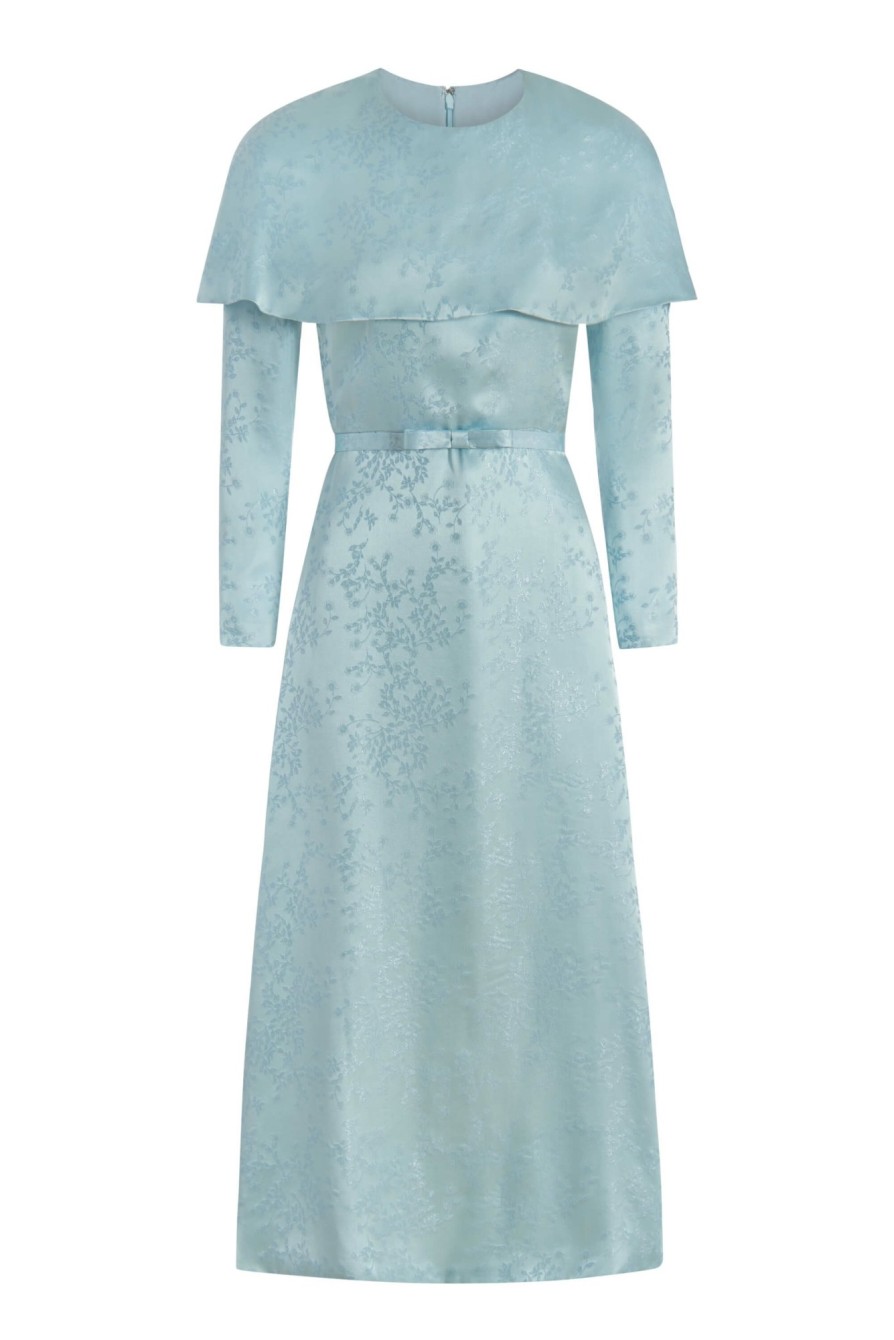 Clothing Markarian NYC | Hadley Light Blue Shimmer Floral Jacquard Capelet Long Sleeve Dress