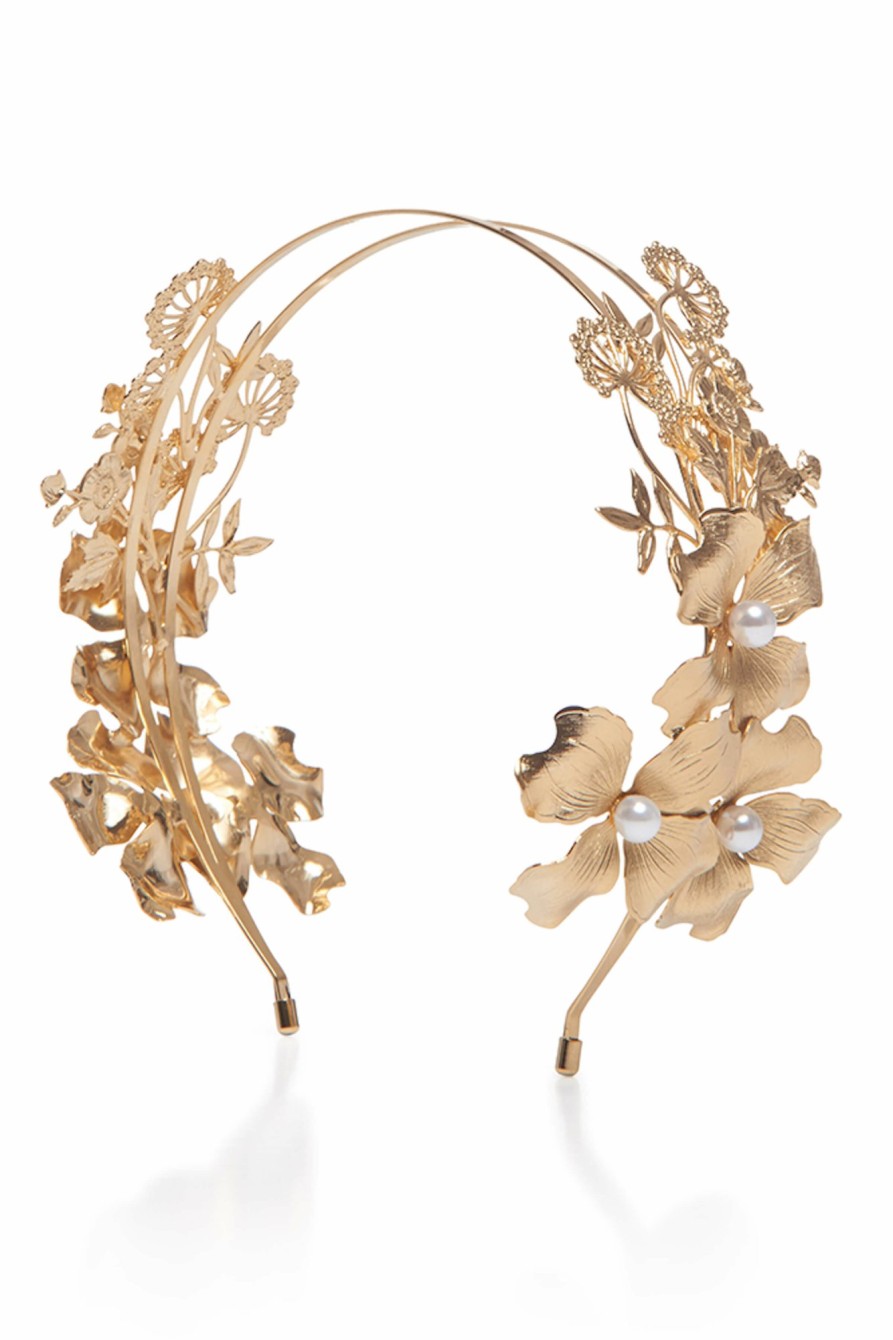 Accessories Markarian NYC | Ismenia Gold Floral Double Band Headband