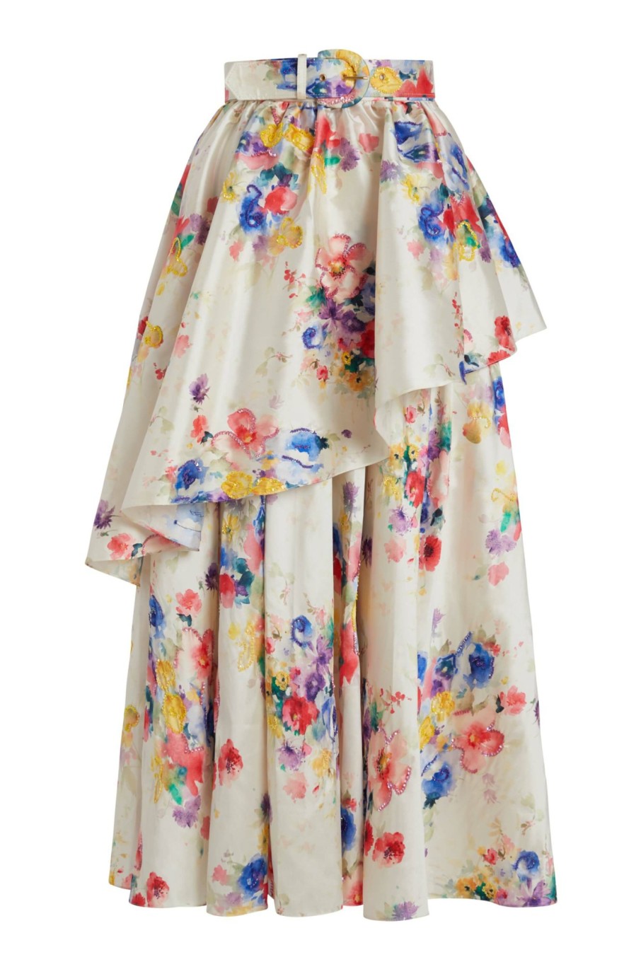 Clothing Markarian NYC | Elena Multicolor Beaded Floral Double Layer Ruffle Skirt With Belt