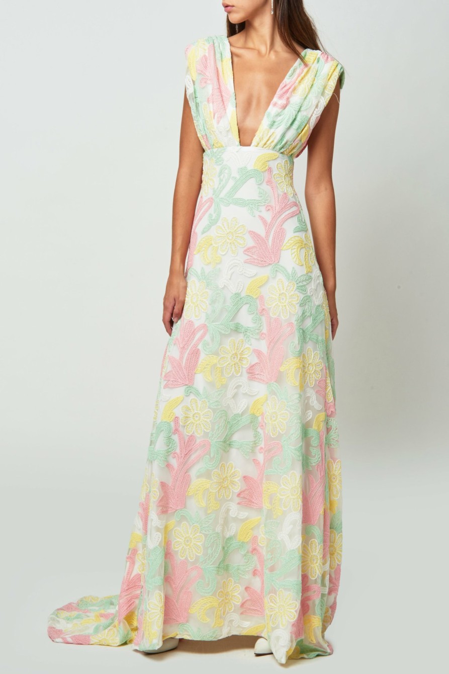 Clothing Markarian NYC | Aurora Multi-Colored Floral Lace Gown