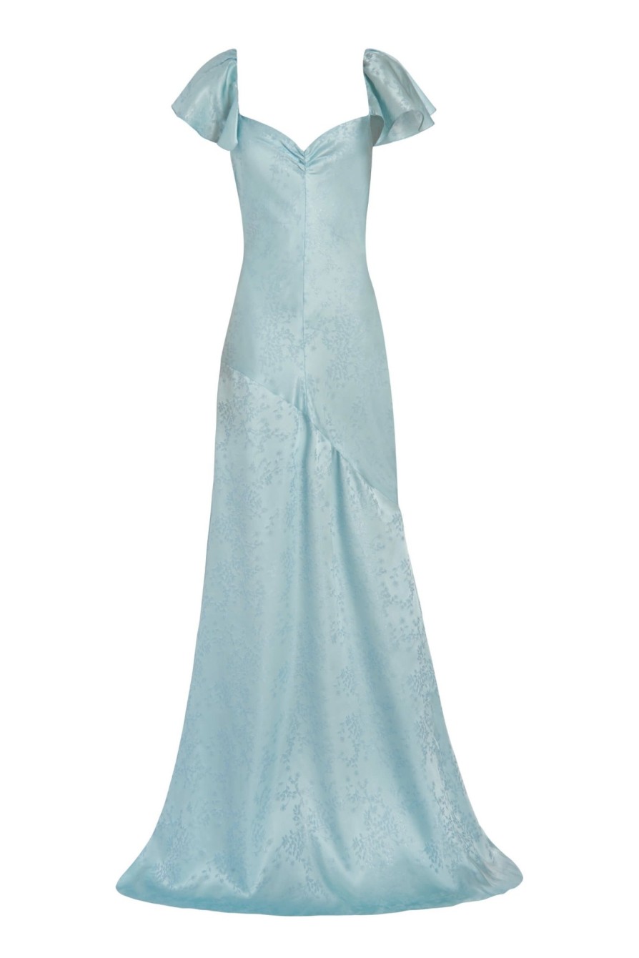 Clothing Markarian NYC | Katharina Light Blue Shimmer Floral Jacquard Ruffled Bodice Gown