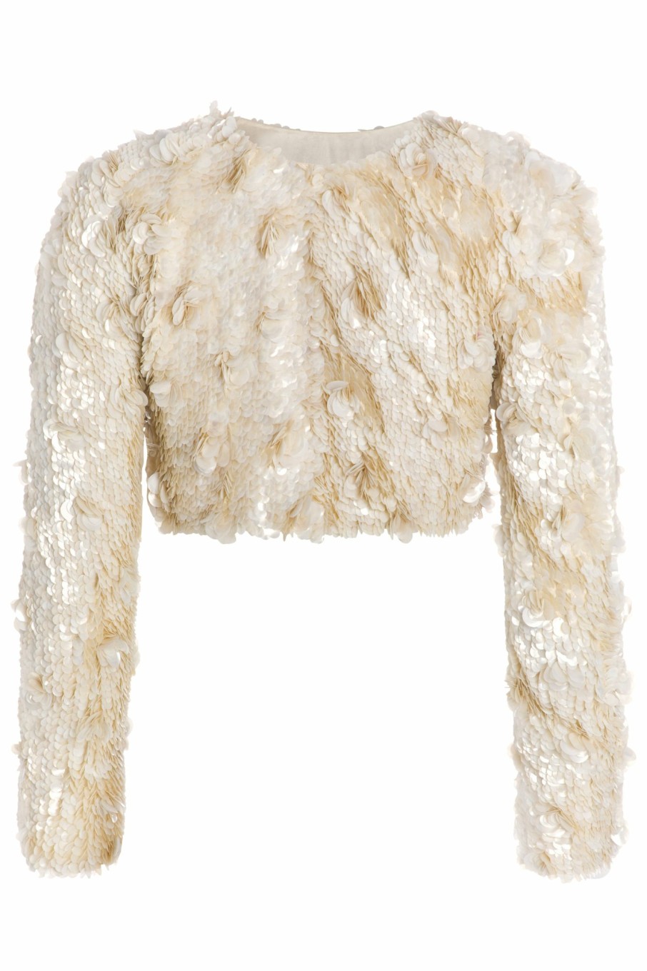 Clothing Markarian NYC | Darlene Off White Long Sleeve Sequin Beaded Crop Top