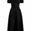 Clothing Markarian NYC | Jackie Black Silk Faille Off-The-Shoulder Puff Sleeve Midi Dress