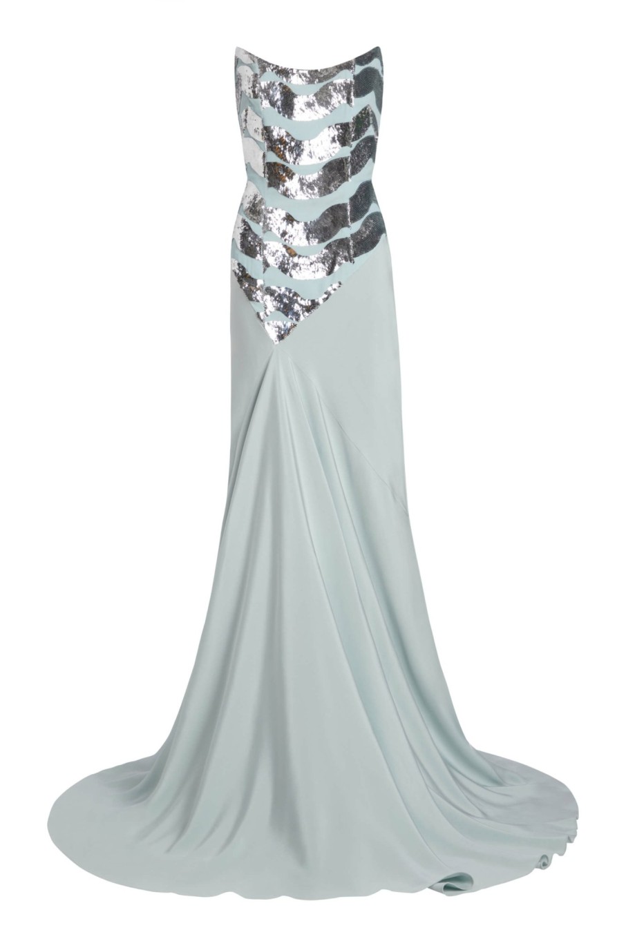 Clothing Markarian NYC | Delfina Light Blue And Silver Sequin Wave Strapless Gown