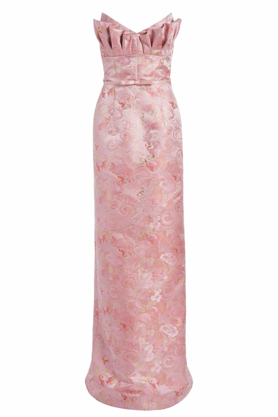 Clothing Markarian NYC | Rita Pink Butterfly Brocade Column Gown