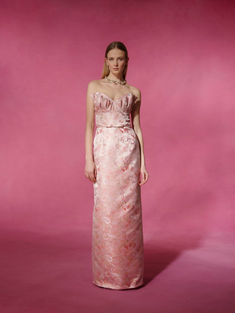 Clothing Markarian NYC | Rita Pink Butterfly Brocade Column Gown