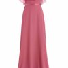 Clothing Markarian NYC | Giovanna Rose Pink Crinkle Chiffon Strapless Ruffle Neckline Gown