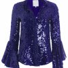 Clothing Markarian NYC | Wilma Cobalt Sequin Ruffle Sleeved Button Down Top