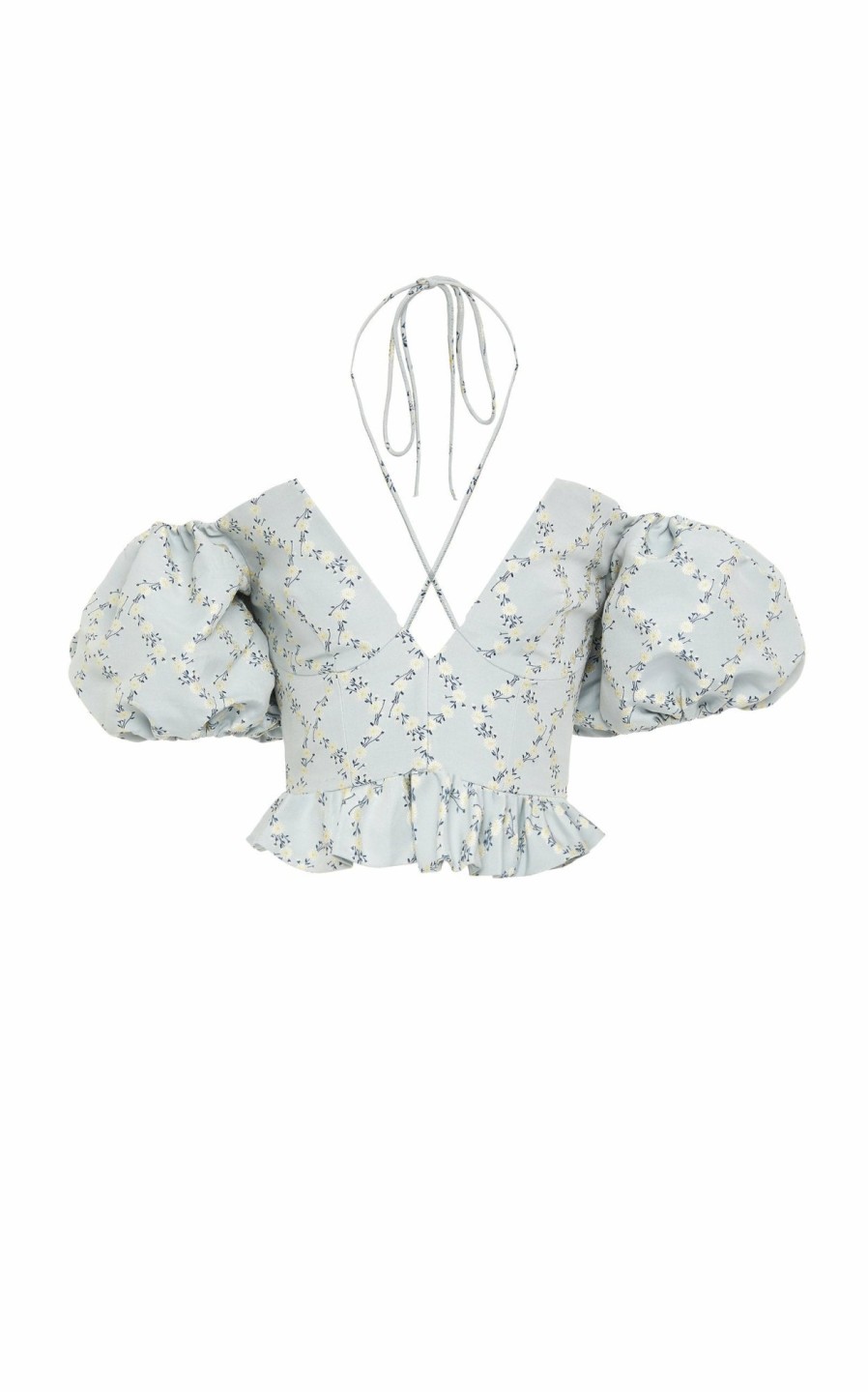 Clothing Markarian NYC | Mary Blue Floral Lattice Embroidered Top