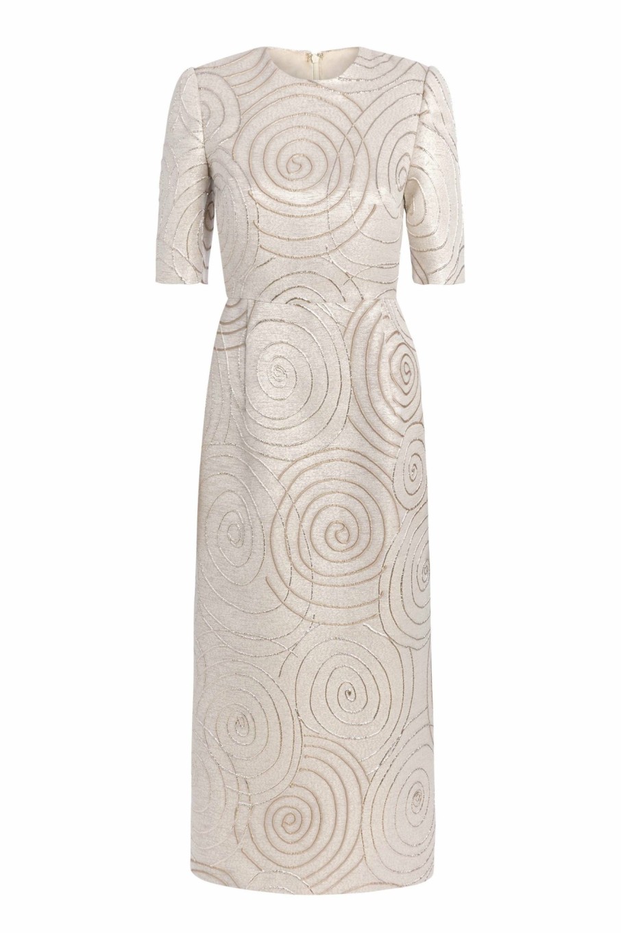 Clothing Markarian NYC | Gladys Metallic Swirl Brocade Short Sleeve Midi Dress