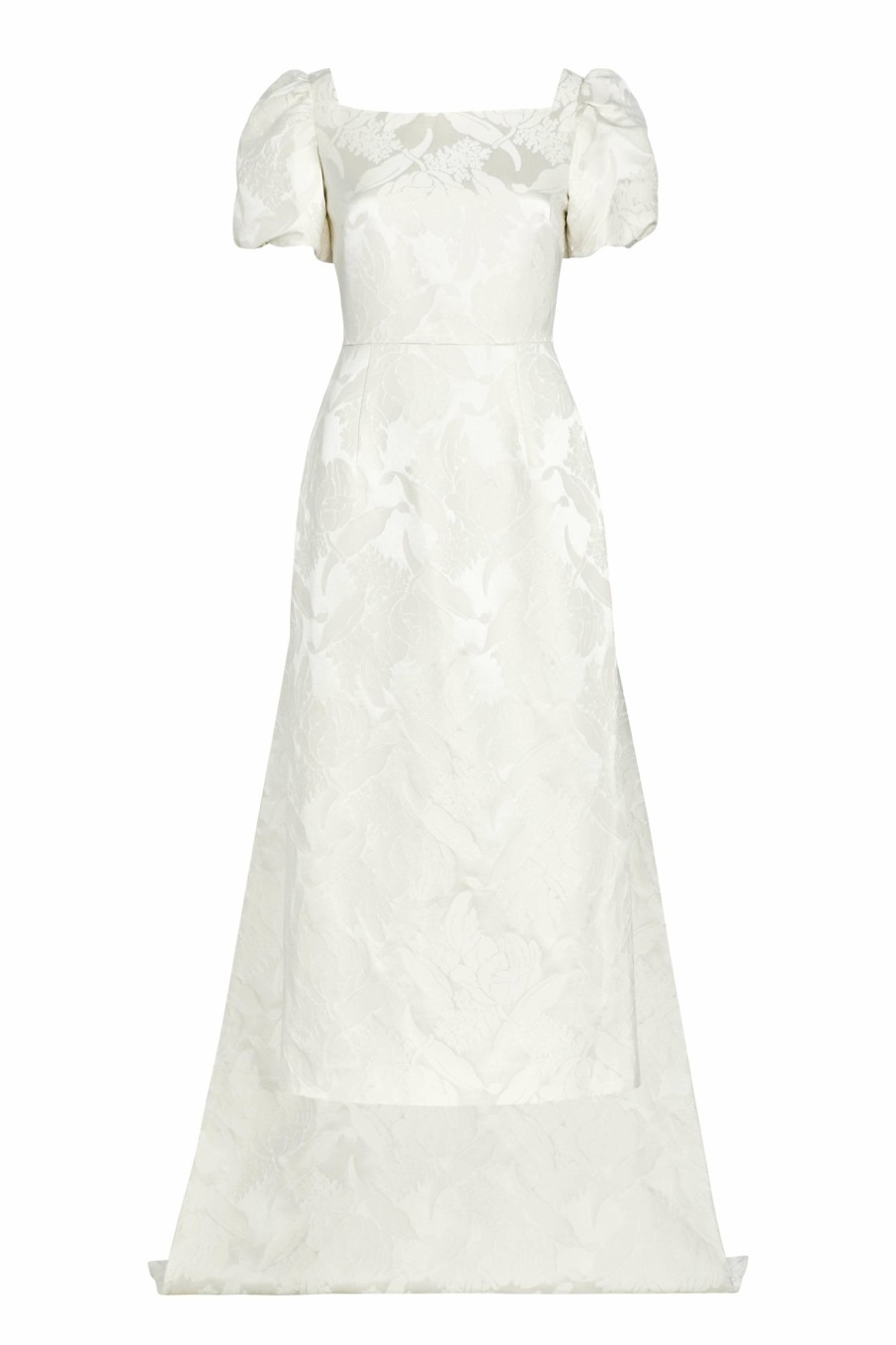 Bridal Markarian NYC | Audrey Puff Sleeve Fitted Midi Dress With Train