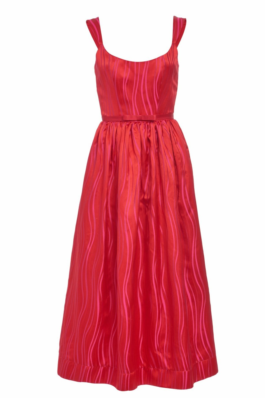 Clothing Markarian NYC | Apple Red And Pink Wave Print Corset Dress