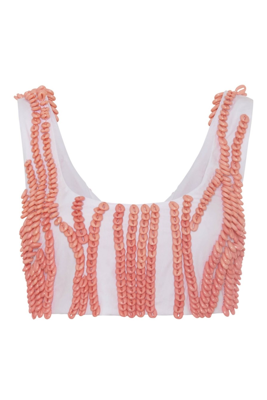 Clothing Markarian NYC | Claire Coral Cowrie Shell Embellished Crop Top