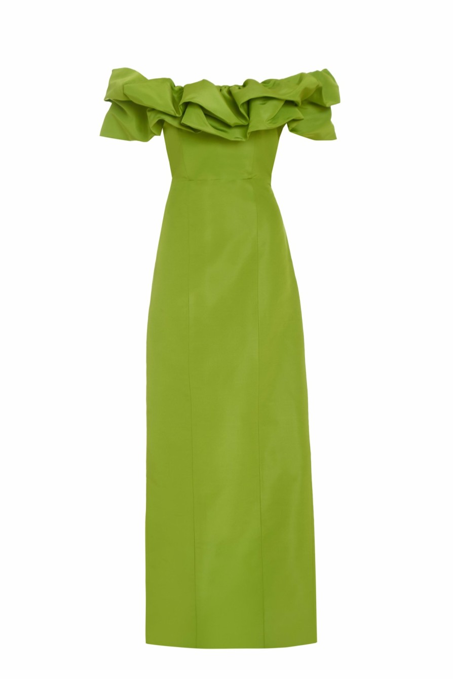 Clothing Markarian NYC | Etta Chartreuse Silk Faille Ruffle Gown