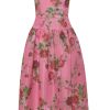 Clothing Markarian NYC | Giorgia Pink Floral Ikat Drop Waist Off-The-Shoulder Midi Dress