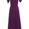 Clothing Markarian NYC | Adela Magenta Woodcut Jacquard Asymmetric Drape Shoulder A Line Midi Dress