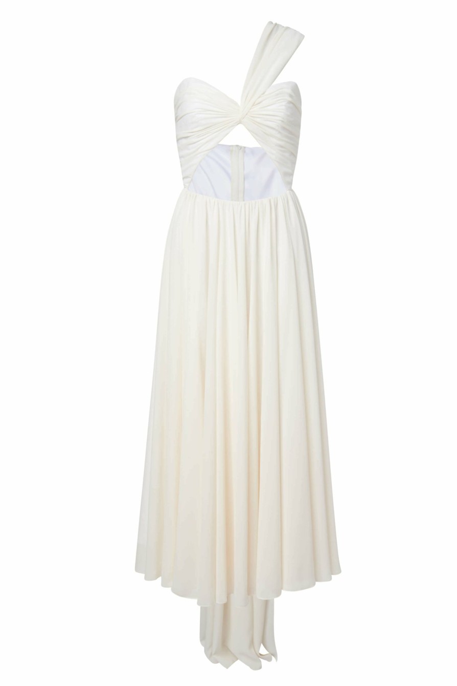 Clothing Markarian NYC | Rosalind White Draped Chiffon One Shoulder Dress