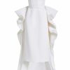 Bridal Markarian NYC | Helene Ruffled Bodice Midi Dress With Detachable Train In Ivory Silk Faille