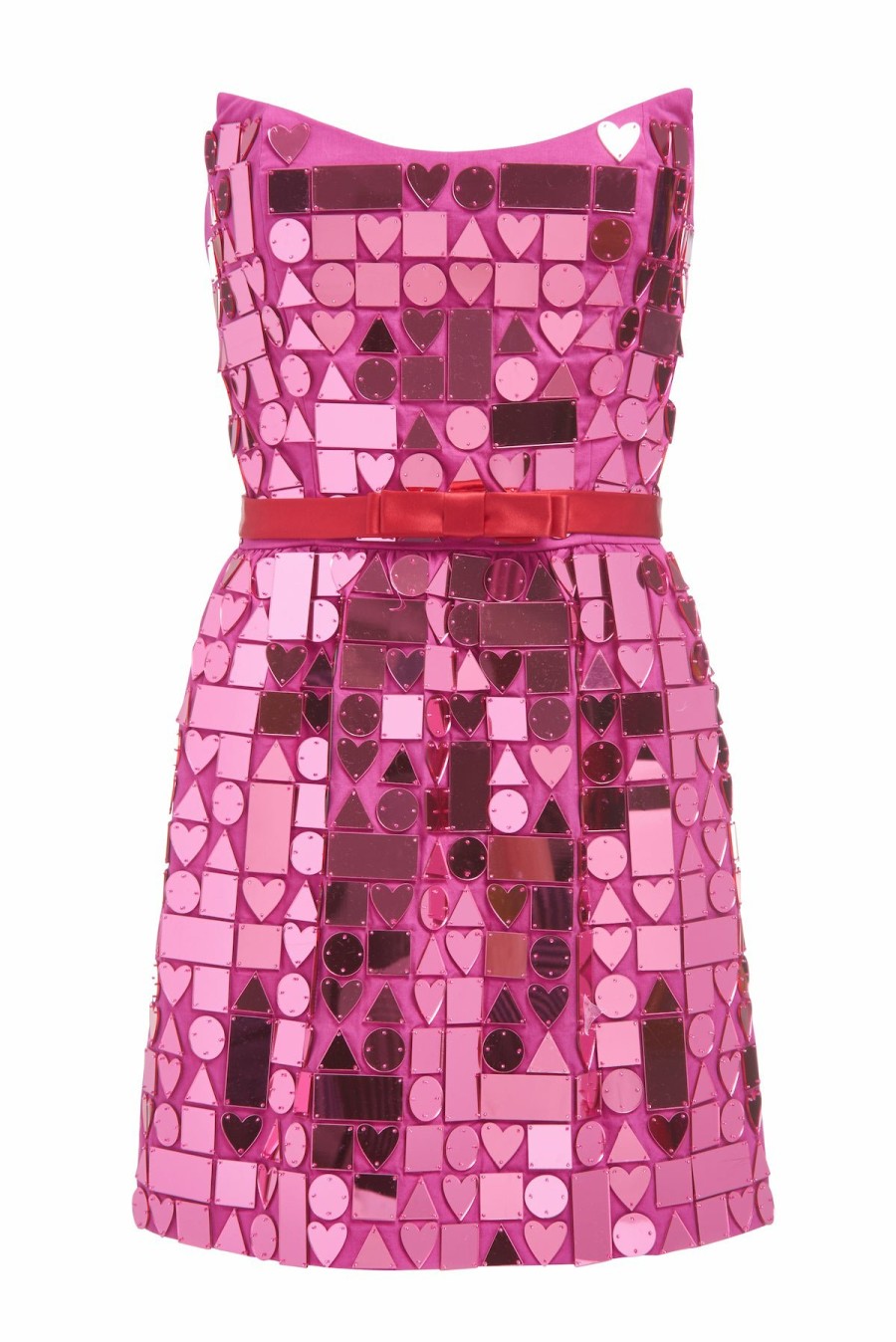 Clothing Markarian NYC | Evora Magenta Mirror Mini Dress With Red Bow Belt