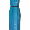 Clothing Markarian NYC | Acacia Metallic Blue Dot Tie Strap Corset Dress