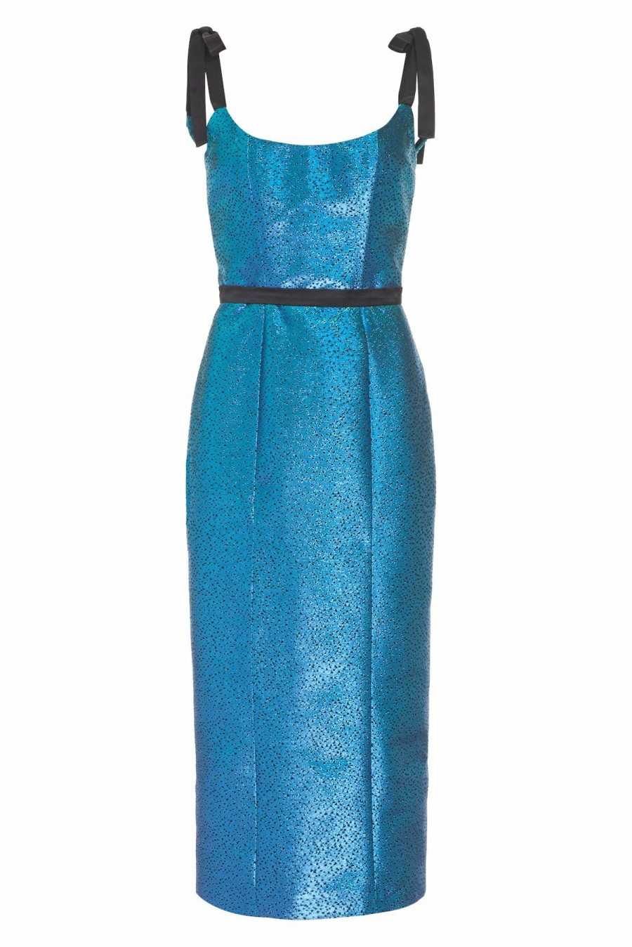 Clothing Markarian NYC | Acacia Metallic Blue Dot Tie Strap Corset Dress