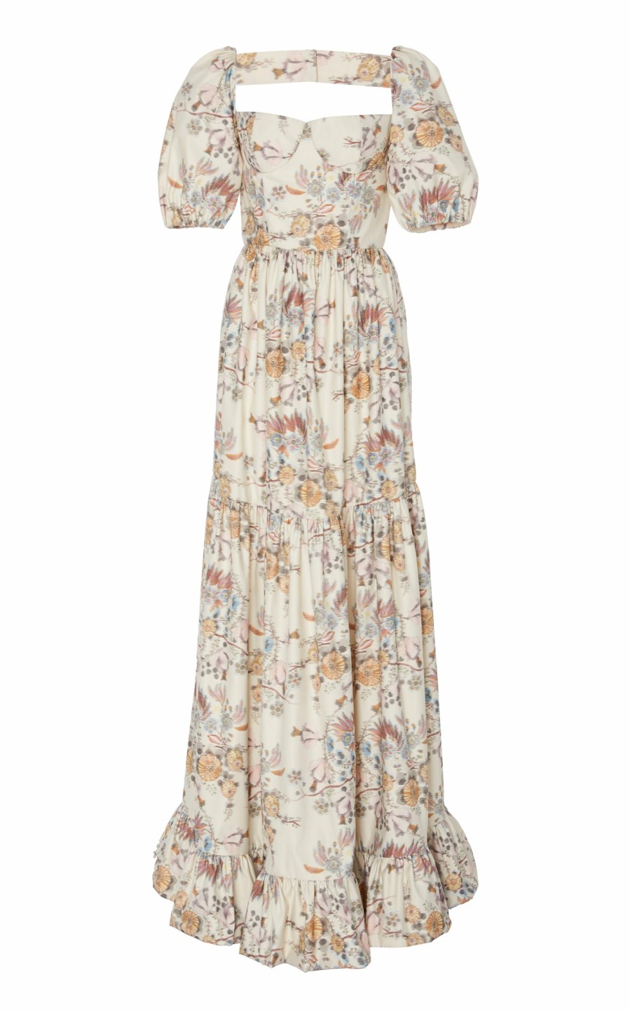 Clothing Markarian NYC | Maddalena Pleated White Floral-Brocade Maxi Gown