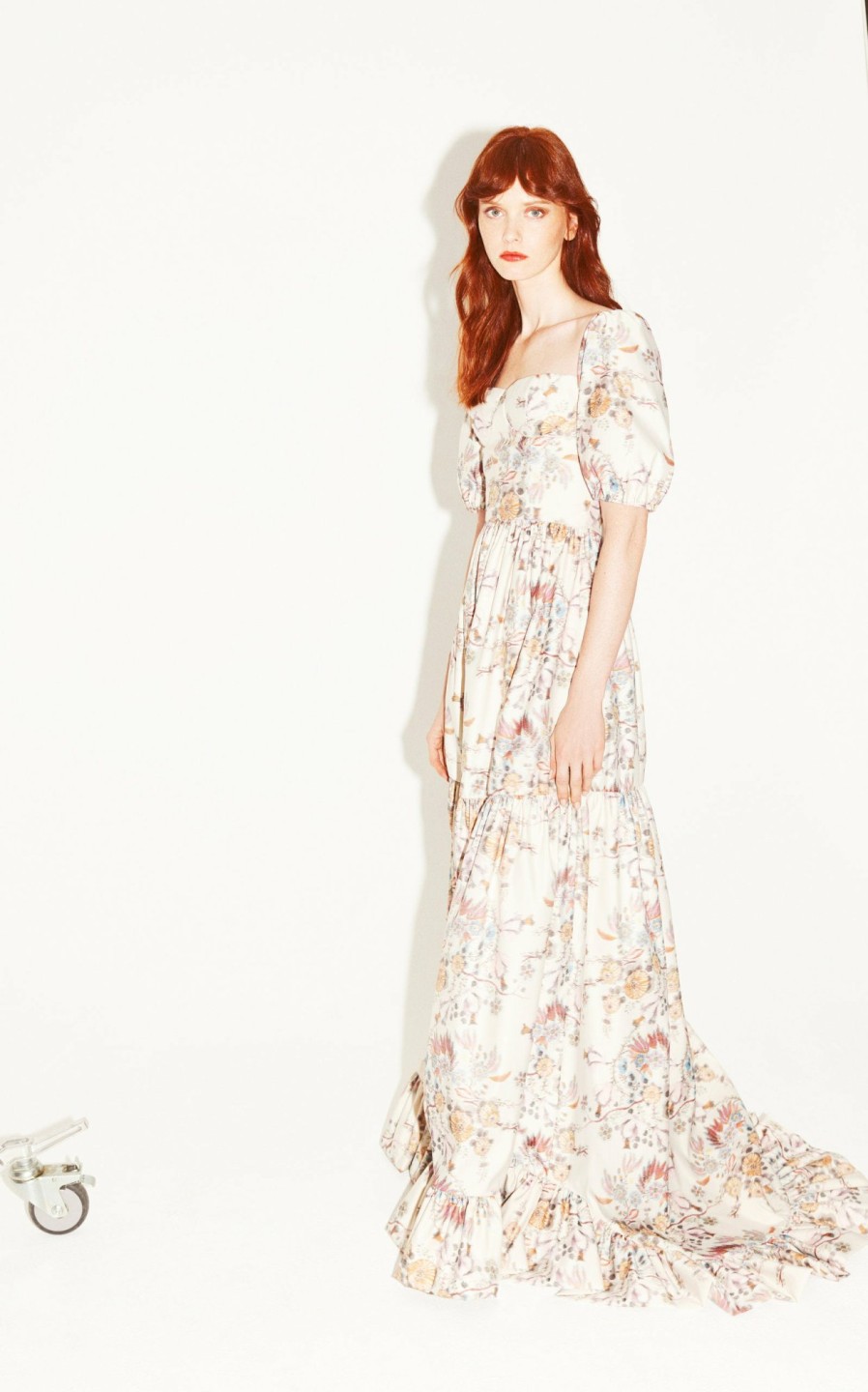 Clothing Markarian NYC | Maddalena Pleated White Floral-Brocade Maxi Gown