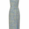 Clothing Markarian NYC | Claudette Blue Floral Brocade Corset Dress With Slit