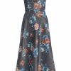 Clothing Markarian NYC | Giada Dark Floral Ikat Off The Shoulder Midi Dress