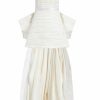 Bridal Markarian NYC | Scarlett Pleated Off-The-Shoulder Mini Dress With Detachable Train