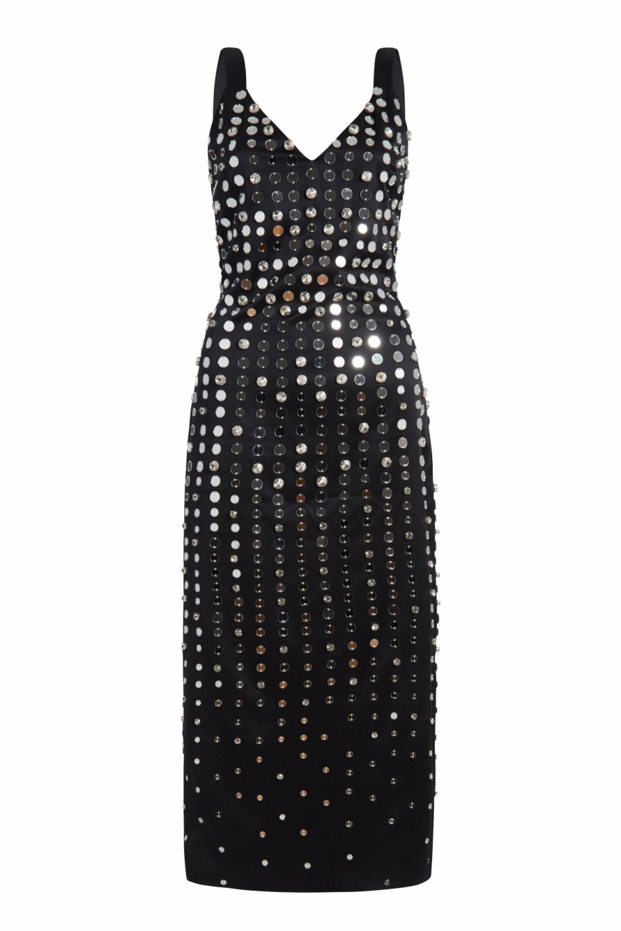 Clothing Markarian NYC | Rhonda Black Hand Beaded Mirror Satin Shift Dress