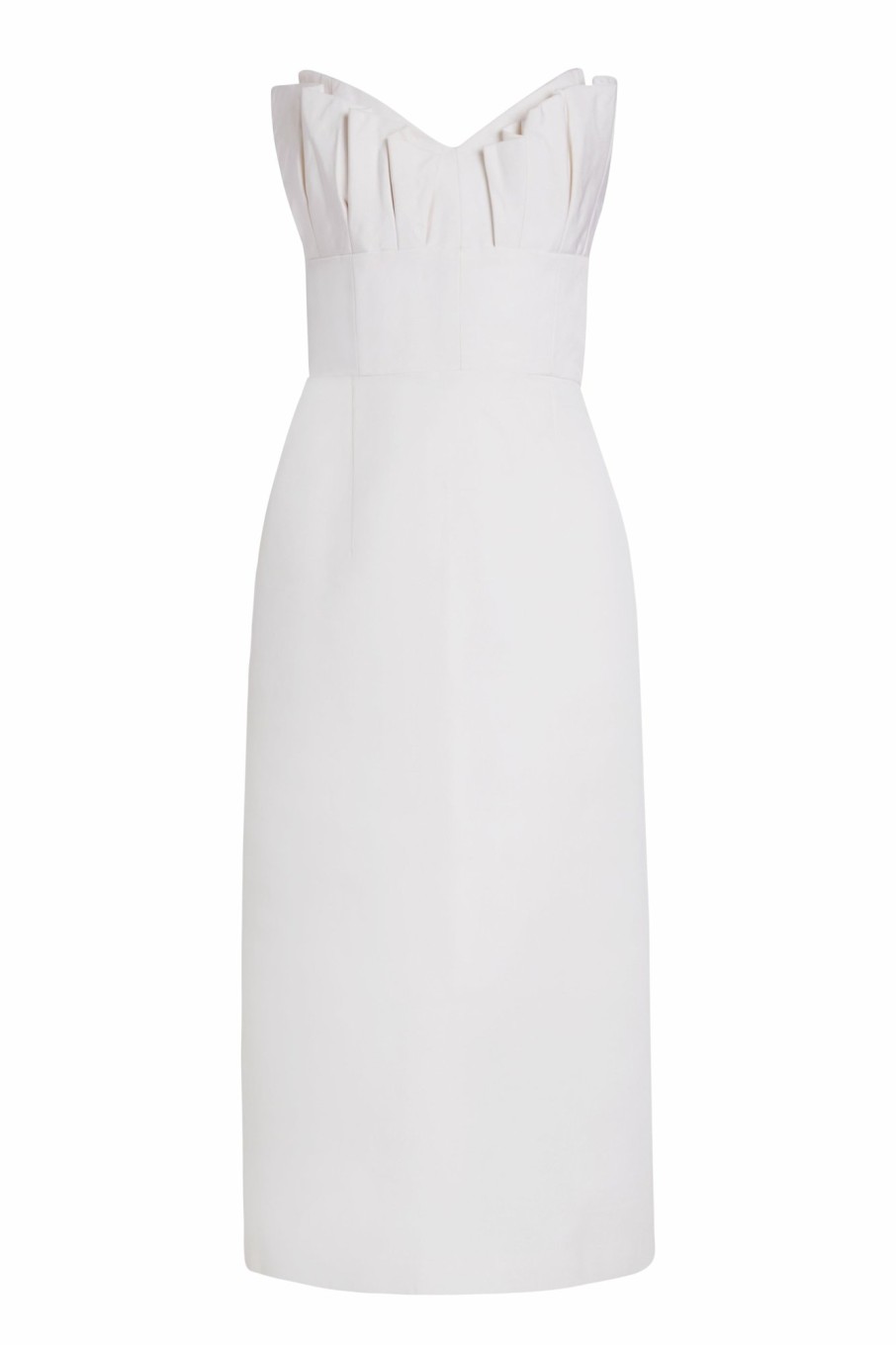 Bridal Markarian NYC | Helene Ruffled Bodice Midi Dress In Ivory Silk Faille