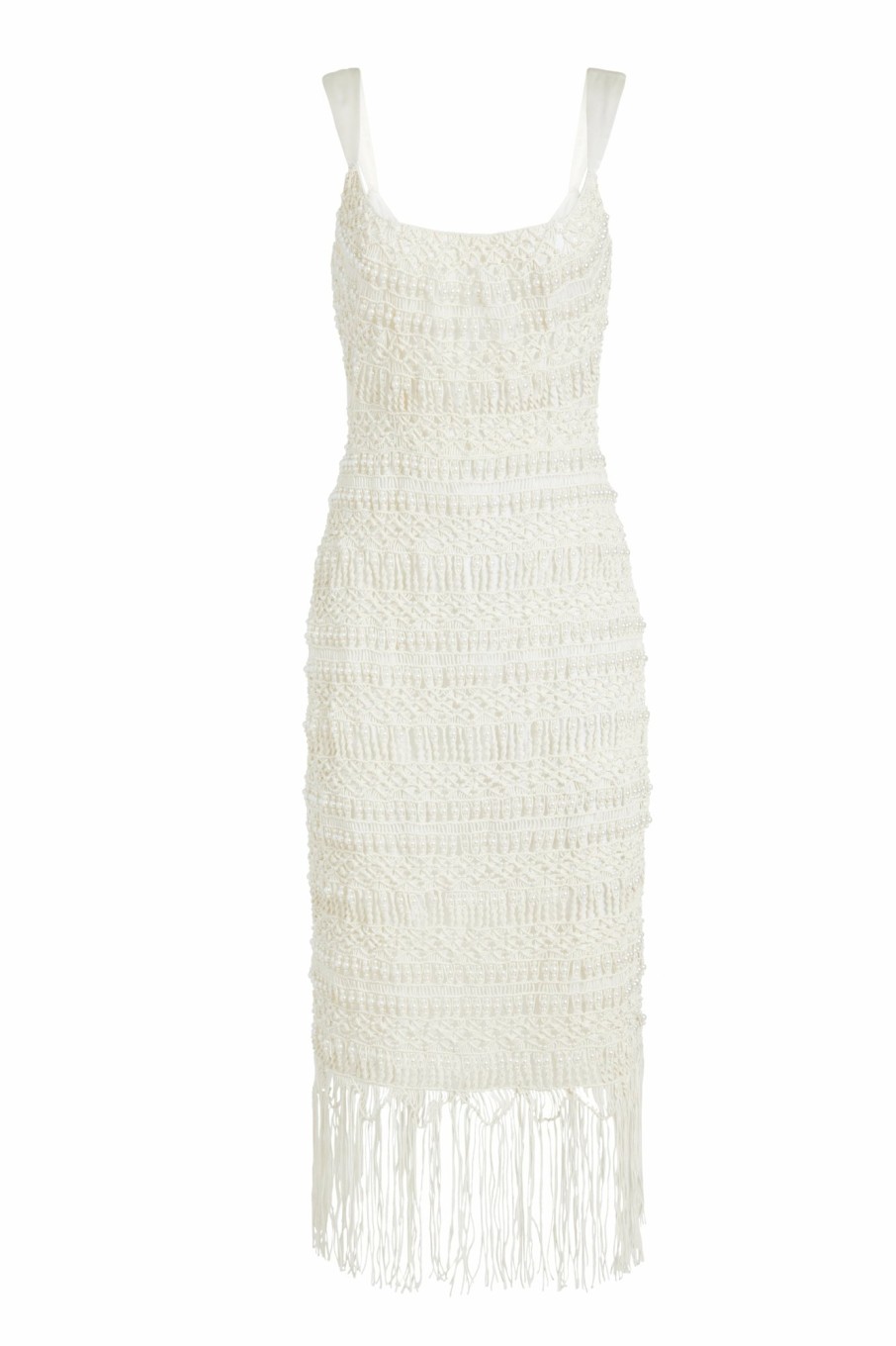 Bridal Markarian NYC | Virginie Ivory Handbeaded Macrame Corset Dress With Fringe Hem