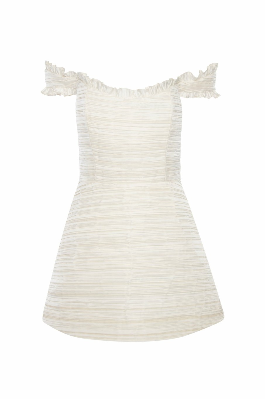 Bridal Markarian NYC | Scarlett Pleated Off-The-Shoulder Mini Dress In Duchess Satin