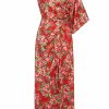 Clothing Markarian NYC | Carla Red Rose One Shoulder Draped Midi Dress