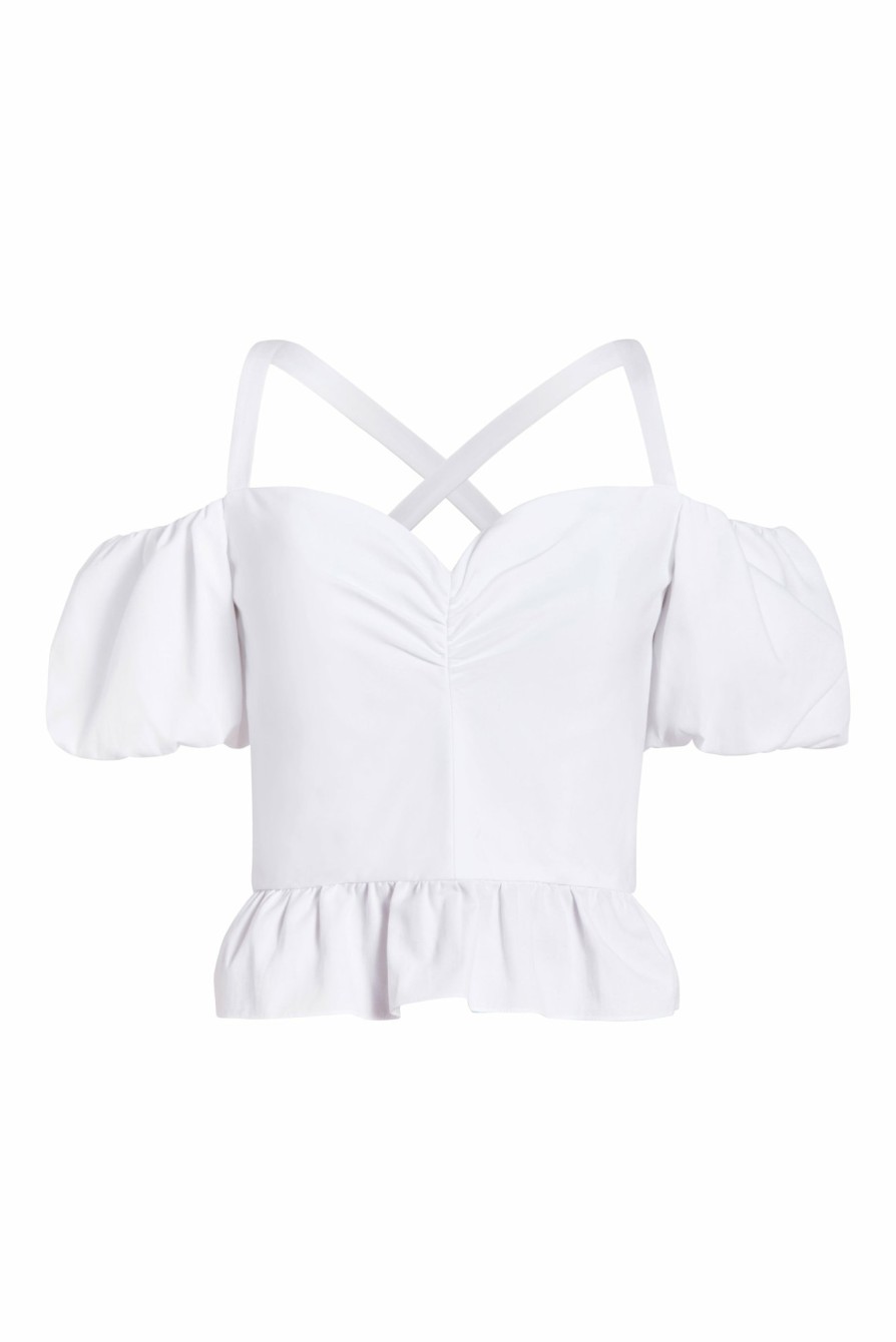 Clothing Markarian NYC | Sandy White Cotton Puff Sleeve Peplum Top