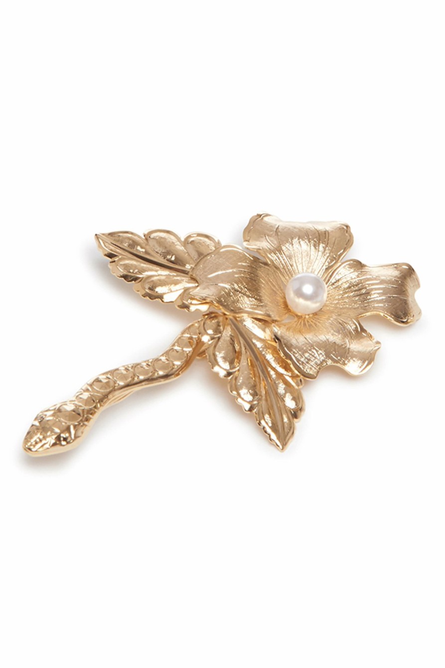 Accessories Markarian NYC | Noemie Gold Pearl Detail Floral Snake Hair Pin