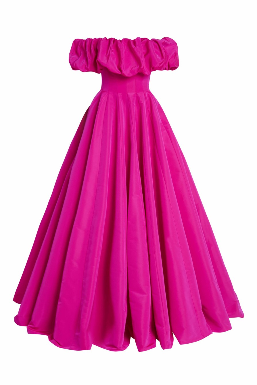 Clothing Markarian NYC | Ambrosia Pink Silk Faille Off-The-Shoulder Ruffle Neckline Gown