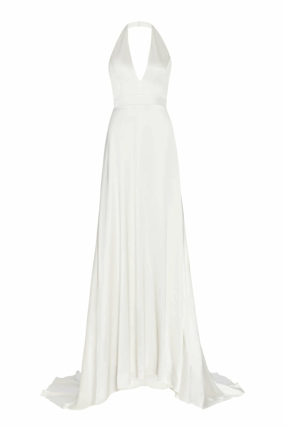 Bridal Markarian NYC | Francoise White Silk V Neck Halter Gown With Train